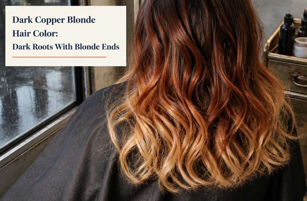 Dark copper hair fading into blonde ends with loose waves