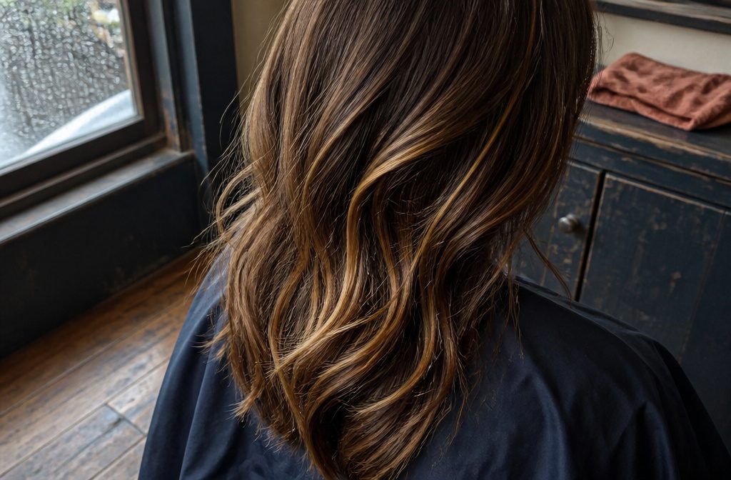 Brunette hair with honey and caramel highlights