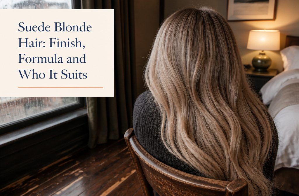 Suede blonde hair with beige, gold, and ash tones blended through its lengths