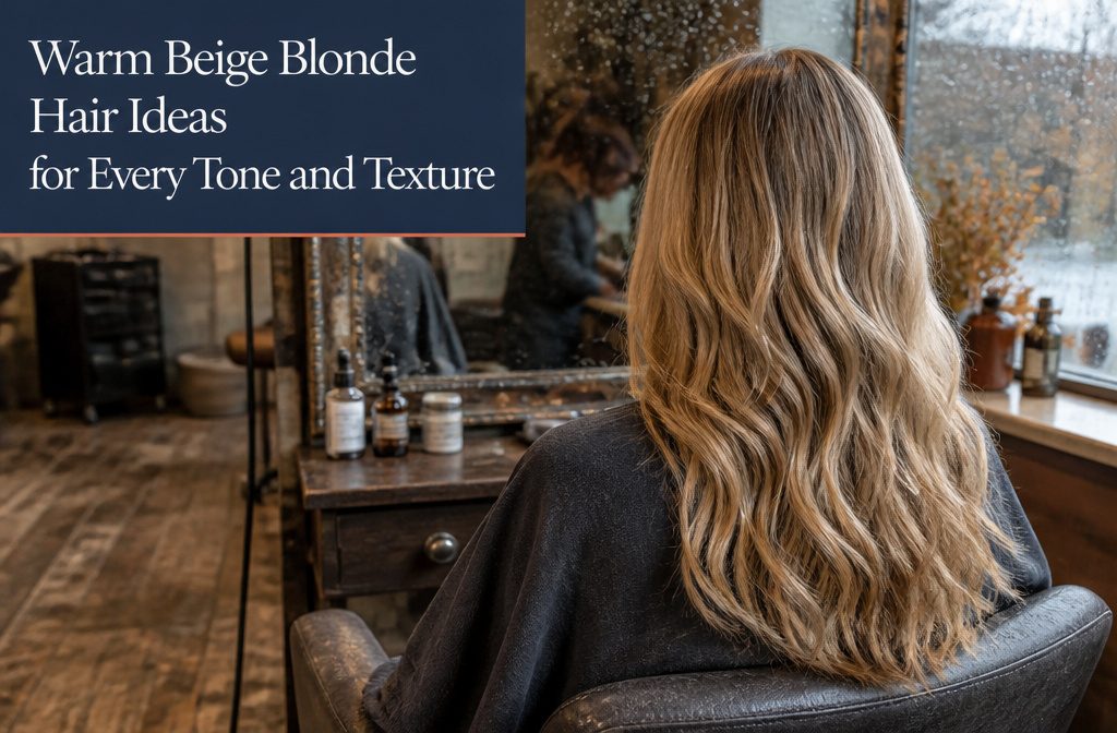 Long beige blonde hair with sandy roots and softly waved golden lengths