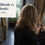 Warm golden blonde and cool icy blonde hair shown side by side